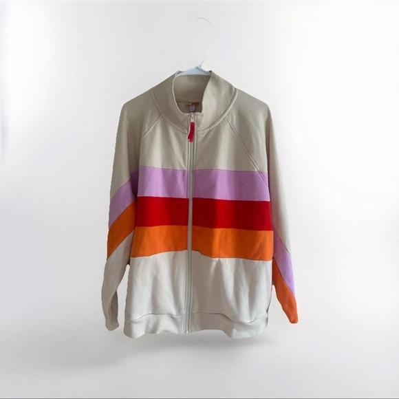 Lego Sweater Women’s Size 1X Tan Pink Red & Orange Zip Up New With Tags - Picture 1 of 8